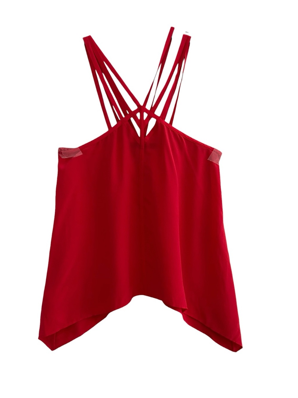 BCBGmaxaziria Strappy red top asymmetrical silk S kasia